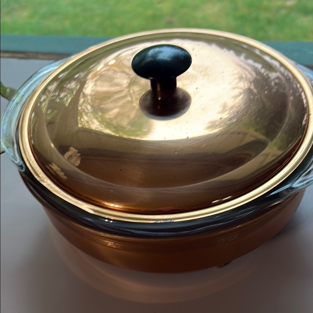 Coppercraft Guild footed warmer with Pyrex